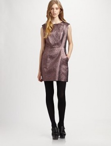 Full of luster, this metallic jacquard dress has cap sleeves, slash pockets and a short silhouette. RoundneckCap sleevesSlash pocketsFully linedInvisible back zipper with hook-and-eye closureAbout 17 from natural waist38% polyester/21% wool/21% polyacrylic/20% cottonDry cleanMade in USA of Italian fabricModel shown is 5'9½ (176cm) wearing US size 2.