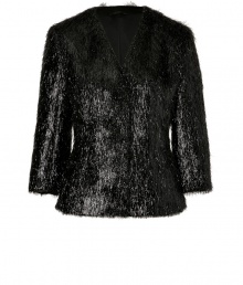 Luxurious jacket in a shining wool blend - Fitted silhouette designed in a short cut with 3/4-length sleeves and v-neck - Glamourous upgrade for simple evening outfits - Try with a cocktail dress, skirts or leather pants on your next night out