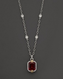 Judith Ripka Sterling Silver and 18K Gold Estate Pendant Necklace in Red Corundum with White Sapphire, 17