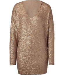 Super luxurious blush all-over sequin sweater - This sophisticated sequin pullover can be worn for day or night - Supple and comfortable cashmere-and-silk blend and opulent sequin detail - Wear with leather leggings and platform heels for a sexy night look - Try with a mini-skirt, opaque stockings, and over-the-knee boots