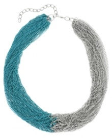 Conquer and divide. Haskell's trendy half and half necklace features multiple interlocking chains crafted from silver tone mixed metal and turquoise-plated mixed metal. Approximate length: 18 inches + 3-inch extender.