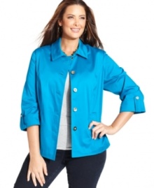 Layer your favorite fall looks with Charter Club's roll-tab sleeve plus size jacket, crafted from cotton sateen.