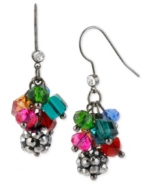 Clustered cool. Haskell's drop earrings are crafted from hematite-tone mixed metal with faceted colored beads making a stylish statement. Approximate drop: 1-3/4 inches. Clustered cool. Haskell's drop earrings are crafted from hematite-tone mixed metal with faceted colored beads making a stylish statement. Approximate drop: 1-3/4 inches.
