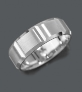 Take the simple band to a whole, new level. This stylish men's ring features a chic, vertical cut set in 14k white gold. Sizes 6-13.