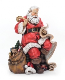 Rosy-cheeked and dressed in his classic attire, Santa checks his list with a gold quill pen in hand. Artfully hand painted on resin, this Napco collectible figurine will instantly create a festive holiday mood.