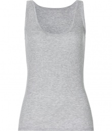 Stylish tank top in fine, light grey stretch rayon - very pleasant and summery light quality - with feminine, wide scoop neck and moderately wide straps - slim fitted - a dream basic, exactly what you need and are always looking for - wear alone or as a layering piece - goes with virtually everything, under a suit, with shorts or a pleated skirt