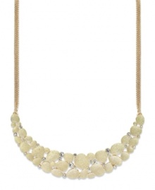 Sparkling accents lend a soothing appearance to Charter Club's frontal necklace. A pebbled silhouette finishes off the look. Crafted in gold tone mixed metal. Approximate length: 14 inches + 3-inch extender. Approximate drop: 2-1/2 inches. Approximate width: 5 inches.