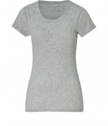 Stylish t-shirt in fine, pure cotton - Classic in heather grey - Soft and smooth, lighter weight fabric ideal for layering - Crew neck and short sleeves - Long, lean silhouette tapers gently at waist - Lengthier cut hits below hips - A genius basic ideal for everyday - Wear solo or beneath a blazer or cardigan and pair with skinny denim, shorts or chinos