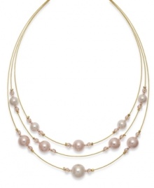 Lovely in layers. A 3-row loop chain sets apart this darling pink plastic pearl necklace from Charter Club. Made in gold tone mixed metal. Approximate length: 16-1/2 inches + 1-1/2-inch extender.