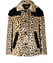 Add a dose of high-octane glamor to your look with Juicy Coutures super soft faux-fur cape, detailed in an eye-catching cheetah print guaranteed to make an impact - Softly rounded spread collar, button-down front, removable hood, black wool-blend trim, side slit pockets, draped sides with arm openings - Draped feminine fit - Layer over coated skinnies and tees, and finish with statement moto boots