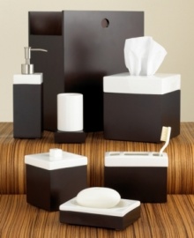 Bring the luxuriousness of the spa to your bath with this Standard Suite jar. Chocolate-stained veneer is offset by pristine, white ceramic creating a simple, yet sophisticated look. Bring the luxuriousness of the spa to your bath with this Standard Suite jar. Chocolate-stained veneer is offset by pristine, white ceramic creating a simple, yet sophisticated look.