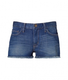 Casual yet stylish, these leg-baring jean shorts from Current Elliot inject pared-down glam into your warm weather look - Classic five-pocket style, mini length, frayed hem - Style with a high-low hem top, a loose knit cardigan, and wedges
