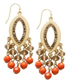 Summer-perfect style. INC International Concepts' mini chandelier earrings pack a pop of color with coral-colored plastic beads and glass rondelles. Set in gold-plated mixed metal. Approximate drop: 2-1/2 inches. Summer-perfect style. INC International Concepts' mini chandelier earrings pack a pop of color with coral-colored plastic beads and glass rondelles. Set in gold-plated mixed metal. Approximate drop: 2-1/2 inches.