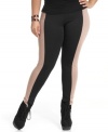 Sport on-trend style with ING's plus size leggings, featuring a colorblocked pattern!