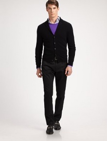 Rendered in the finest Italian cashmere, a modern cardigan exudes polished style in a trim, sleek fit with handsome notched lapels.Notched collarButtonfrontRibbed cuffs and hemWelt pockets at hipCashmereDry cleanImported Rendered in the finest Italian cashmere, a modern cardigan exudes polished style in a trim, sleek fit with handsome notched lapels.Notched collarButtonfrontRibbed cuffs and hemWelt pockets at hipCashmereDry cleanImported
