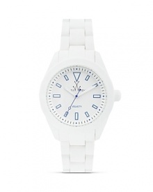 Toy Watch's icy chronograph is a sporty option with minimalist appeal. Go sports luxe--this piece plays nice with a monochrome palette and cuffed sleeves.