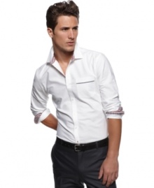 Subtle details like contrast cuffs and collar on this woven from INC upgrade your office look.