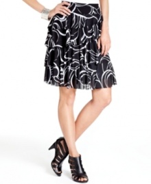 INC's best-loved skirt makes all the right moves with a glam graphic print and a floaty chiffon ruffles! INC's best-loved skirt makes all the right moves with a glam graphic print and a floaty chiffon ruffles!