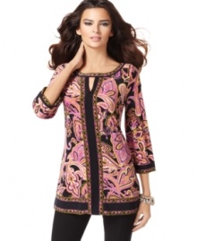 Pink and black paisley creates a sophisticated look on INC's global-glam tunic! Try it with chandelier earrings or a bunch of bangles to complete the look.