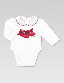 A long-sleeved bodysuit crafted in stretchy cotton with baby ballerina, logo print and silk piping on Peter Pan collar.Peter Pan collarLong sleevesBack snapsBottom snaps92% cotton/8% elastaneDry cleanMade in Italy Please note: Number of snaps may vary depending on size ordered. A long-sleeved bodysuit crafted in stretchy cotton with baby ballerina, logo print and silk piping on Peter Pan collar.Peter Pan collarLong sleevesBack snapsBottom snaps92% cotton/8% elastaneDry cleanMade in Italy Please note: Number of snaps may vary depending on size ordered.
