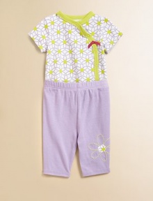 Crafted in plush cotton, this vibrant two-piece set is especially charming with pretty flower prints and embroidery.CrewneckShort sleevesFront snapsBottom snapsElastic waistbandCottonMachine washImported Please note: Number of snaps may vary depending on size ordered. 