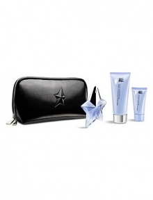 Fashion and fragrance are merged together in this delicious set. A 0.8 oz. refillable Angel star, 3.4 oz. Perfuming Body Lotion, and 1 oz. Perfuming Shower Gel are housed in a chic, textured leather-like pouch, embossed with the mysterious star and designed to hold intimate beauty products. Fashion and fragrance are merged together in this delicious set. A 0.8 oz. refillable Angel star, 3.4 oz. Perfuming Body Lotion, and 1 oz. Perfuming Shower Gel are housed in a chic, textured leather-like pouch, embossed with the mysterious star and designed to hold intimate beauty products.