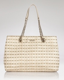 Park Avenue girls will love this woven tote from kate spade new york. A classic shape with cool chain-link accents, it perfects uptown polish with pearls and pumps. Park Avenue girls will love this woven tote from kate spade new york. A classic shape with cool chain-link accents, it perfects uptown polish with pearls and pumps.
