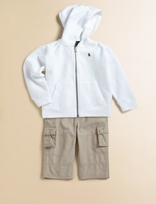 A nod to traditional athletic apparel is rendered in cozy cotton-blend fleece with a signature embroidered pony.Attached hood with cotton-knit liningLong sleevesZip-up frontKangaroo pocket with ribbed trim87% cotton/13% polyesterMachine washImported A nod to traditional athletic apparel is rendered in cozy cotton-blend fleece with a signature embroidered pony.Attached hood with cotton-knit liningLong sleevesZip-up frontKangaroo pocket with ribbed trim87% cotton/13% polyesterMachine washImported