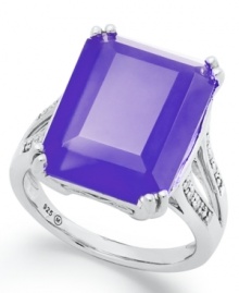 Let your style take shape. This stunning sterling silver ring highlights a rectangular-cut dark blue agate (9-1/2 ct. t.w.) with sparkling diamond side accents. Size 7. Let your style take shape. This stunning sterling silver ring highlights a rectangular-cut dark blue agate (9-1/2 ct. t.w.) with sparkling diamond side accents. Size 7.