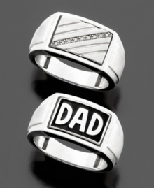 For the world's greatest Dad. This sterling silver ring has a rotating rectangular section that displays DAD on one side and sparkling diamond accents on the other. For the world's greatest Dad. This sterling silver ring has a rotating rectangular section that displays DAD on one side and sparkling diamond accents on the other.