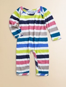 Bright stripes on soft knit are oh so easy for your little charmer.Round neckline with envelope shouldersLong slightly puffed sleeves with banded cuffsSnap legs50% cotton/50% modalMachine washImported Please note: Number of snaps may vary depending on size ordered. Bright stripes on soft knit are oh so easy for your little charmer.Round neckline with envelope shouldersLong slightly puffed sleeves with banded cuffsSnap legs50% cotton/50% modalMachine washImported Please note: Number of snaps may vary depending on size ordered.