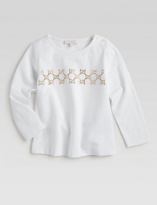 Crafted in stretchy cotton, this long-sleeved pullover features a gold studded GG pattern.CrewneckLong sleevesShoulder buttonsCotton/ElastaneDry cleanImported Crafted in stretchy cotton, this long-sleeved pullover features a gold studded GG pattern.CrewneckLong sleevesShoulder buttonsCotton/ElastaneDry cleanImported