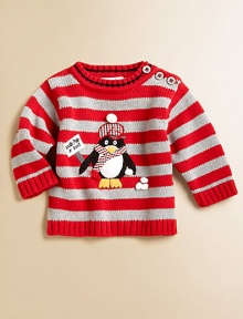 A striped knit is crafted in plush cotton and adorned with an adorable penguin.CrewneckLong sleevesShoulder buttonsCottonMachine washImported Please note: Number of buttons may vary depending on size ordered. A striped knit is crafted in plush cotton and adorned with an adorable penguin.CrewneckLong sleevesShoulder buttonsCottonMachine washImported Please note: Number of buttons may vary depending on size ordered.