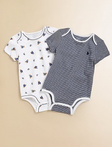 A pack of two adorable bodysuits rendered in ultra-soft printed cotton jersey.Envelope necklineShort sleevesBottom snapsPrinted tag to prevent skin irritationCottonMachine washImported Please note: Number of snaps may vary depending on size ordered. A pack of two adorable bodysuits rendered in ultra-soft printed cotton jersey.Envelope necklineShort sleevesBottom snapsPrinted tag to prevent skin irritationCottonMachine washImported Please note: Number of snaps may vary depending on size ordered.