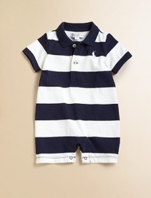 A classic polo design is transformed into an adorable shortall, made complete with signature pony embroidery at the chest.Ribbed polo collarShort sleevesFront button placketBottom snapsCottonMachine washImported Please note: number of buttons and snaps may vary depending on size ordered. A classic polo design is transformed into an adorable shortall, made complete with signature pony embroidery at the chest.Ribbed polo collarShort sleevesFront button placketBottom snapsCottonMachine washImported Please note: number of buttons and snaps may vary depending on size ordered.