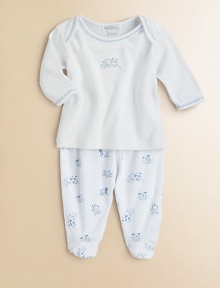 A delightful two-piece set, crafted in lush pima cotton, with nursery rhyme print and contrast stitching.Envelope necklineLong sleevesPullover styleElastic waistbandPima cottonMachine washImported A delightful two-piece set, crafted in lush pima cotton, with nursery rhyme print and contrast stitching.Envelope necklineLong sleevesPullover styleElastic waistbandPima cottonMachine washImported