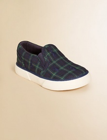 An adorable slip-on sneaker is rendered in durable preppy plaid canvas.Slip-on with elastic goreCanvas upperCotton canvas liningRubber solePadded insoleImported An adorable slip-on sneaker is rendered in durable preppy plaid canvas.Slip-on with elastic goreCanvas upperCotton canvas liningRubber solePadded insoleImported