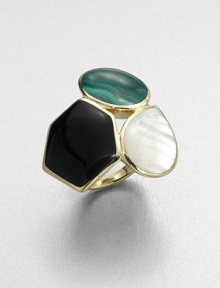 From the Polished Rock Candy Collection. A cluster of three, contrasting semi-precious stones in various shapes set in radiant 18k gold. Malachite, black onyx and mother-of-pearl18k goldImported From the Polished Rock Candy Collection. A cluster of three, contrasting semi-precious stones in various shapes set in radiant 18k gold. Malachite, black onyx and mother-of-pearl18k goldImported