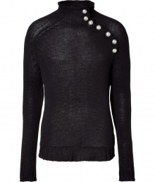 Anything but basic, this must-have wool sweater from Parisian cult label Balmain is a fall essential - Turtleneck with silver-tone buttons at shoulder seam, long sleeves, slim fit, ribbed hem - Pair with jeans, slim trousers, or corduroys Anything but basic, this must-have wool sweater from Parisian cult label Balmain is a fall essential - Turtleneck with silver-tone buttons at shoulder seam, long sleeves, slim fit, ribbed hem - Pair with jeans, slim trousers, or corduroys