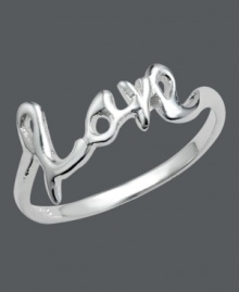 Spell out your inner inspiration with polished style. This shiny Unwritten ring features the word Love written in cursive sterling silver. Sizes 7 and 8. Spell out your inner inspiration with polished style. This shiny Unwritten ring features the word Love written in cursive sterling silver. Sizes 7 and 8.