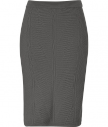 An elegant, allover knit pattern lends this grey wool Alberta Ferretti skirt its ladylike-with-a-twist chic - Pull-on style, with flattering decorative seam detail - Sophisticated and feminine, easily transitions from the office to cocktails or dinner - Medium-rise, curve-hugging pencil cut - Pair with a blazer and blouse, a leather jacket and silk top or a cashmere pullover An elegant, allover knit pattern lends this grey wool Alberta Ferretti skirt its ladylike-with-a-twist chic - Pull-on style, with flattering decorative seam detail - Sophisticated and feminine, easily transitions from the office to cocktails or dinner - Medium-rise, curve-hugging pencil cut - Pair with a blazer and blouse, a leather jacket and silk top or a cashmere pullover
