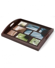 With nine built-in picture frames, the Host serving tray from Umbra invites you to put your own personal touch on TV dinners or breakfast in bed. Crafted in rich espresso-stained wood with handles for easy lifting.