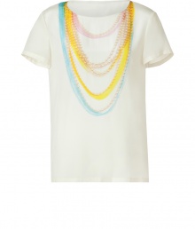 With a cheeky trompe loeil pearl necklace print, this Moschino Cheap & Chic top is a quirky-cool must-have - Round neck, short sleeves, front pearl necklace graphic, relaxed fit - Wear with cropped trousers, a bold shoulder blazer, and classic pumps