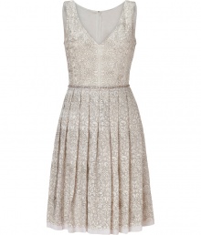With its exquisitely embroidered lace and elegant neutral hues, Collette Dinnigans 50s style silhouette is a glamorous choice for your most festive affairs - V-neckline, thick straps, embellished waist, hidden side zip - Fitted bodice, pleated full skirt - Wear with heels and a chain-detailed handbag With its exquisitely embroidered lace and elegant neutral hues, Collette Dinnigans 50s style silhouette is a glamorous choice for your most festive affairs - V-neckline, thick straps, embellished waist, hidden side zip - Fitted bodice, pleated full skirt - Wear with heels and a chain-detailed handbag