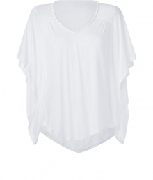 Elevate your favorite casual basics with this bohemian-styled top from Ella Moss - Scoop neck with keyhole cut out and tie, stitch detailed shoulder, three-quarter flutter sleeves, elasticized hem, relaxed silhouette - Wear with high-waisted flared jeans, a floppy hat, and platform sandals