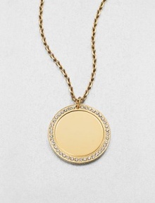 A simply chic circular pendant accented with sparkling rhinestones on a link chain. Glass stonesIon-plated brass and steelLength, about 16Pendant size, about .66 Lobster clasp closureImported A simply chic circular pendant accented with sparkling rhinestones on a link chain. Glass stonesIon-plated brass and steelLength, about 16Pendant size, about .66 Lobster clasp closureImported
