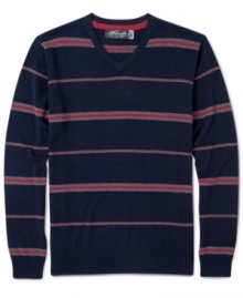 Retrofit takes a classic V-neck pullover and adds old-fashioned stripes to end up with the latest look in sweater dressing. Retrofit takes a classic V-neck pullover and adds old-fashioned stripes to end up with the latest look in sweater dressing.