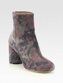 A muted watercolor floral print freshens this elevated suede ankle boot. Self-covered heel, 3 (75mm)Suede upperBack zipLeather lining and solePadded insoleMade in Italy