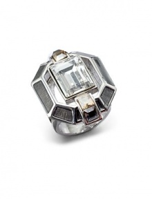 THE LOOKTextured octagon silhouetteFaceted Swarovski crystal detailsRhodium-plated settingTHE MEASUREMENTWidth, about 1Length, about 1.25ORIGINMade in USA