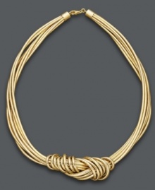 Get all tied up in knots. Update your wardrobe with this modern, knotted design. Necklace features eight silicone strands with 14k gold details. Approximate length: 18 inches. Get all tied up in knots. Update your wardrobe with this modern, knotted design. Necklace features eight silicone strands with 14k gold details. Approximate length: 18 inches.